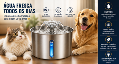 Fonte de Água Premium Inox 3L para Cães e Gatos