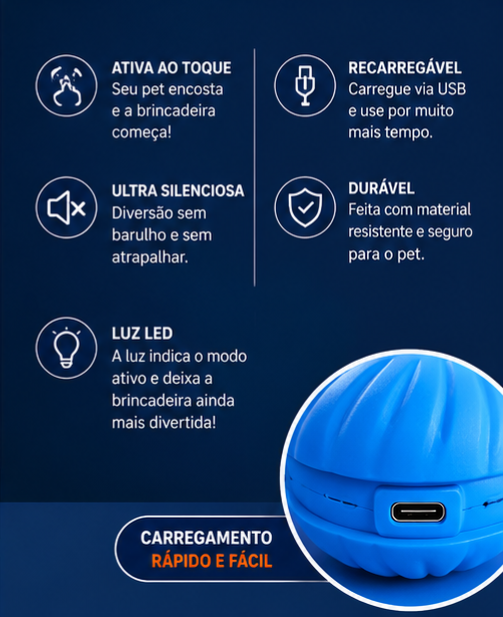Bola Interativa Inteligente para Cachorros e Gatos |  Anti Tédio Recarregável USB
