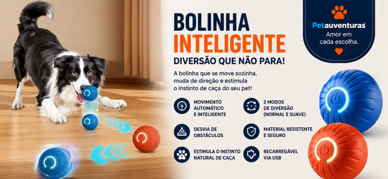 Bola Interativa Inteligente para Cachorros e Gatos |  Anti Tédio Recarregável USB