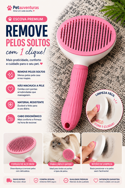 Escova Premium Remove Pelos | Botão de Limpeza Fácil