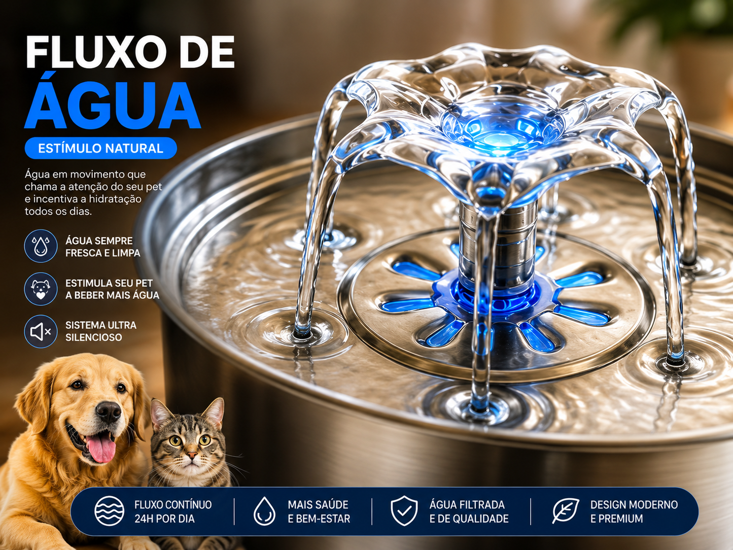 Fonte de Água Premium Inox 3L para Cães e Gatos