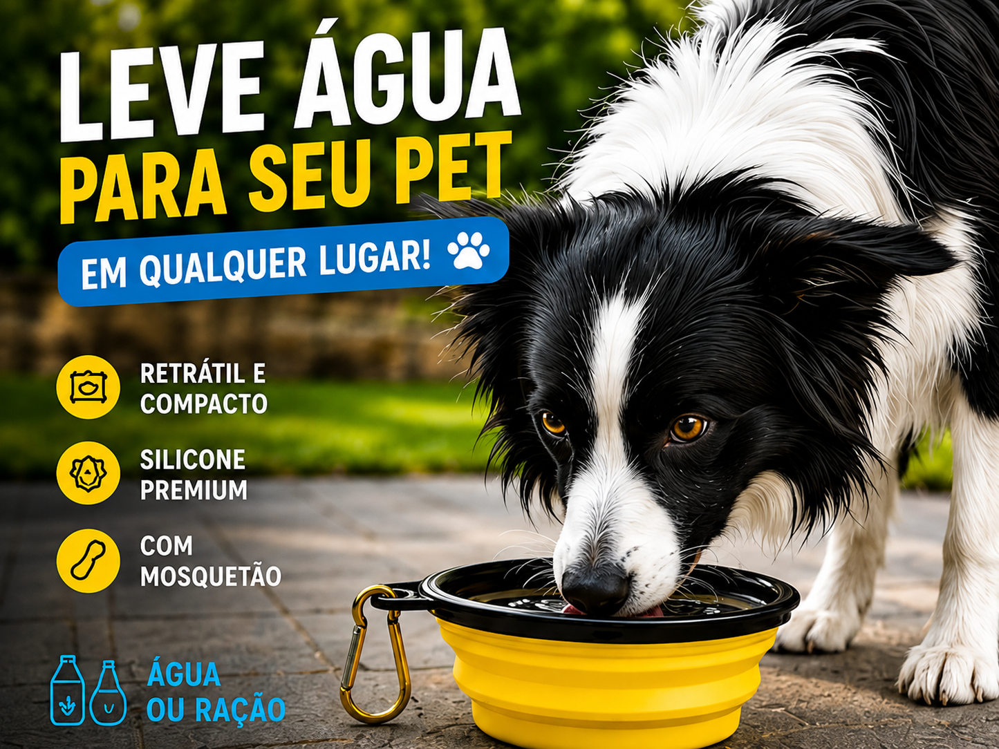 Comedouro e Bebedouro Retrátil Silicone Atóxico para Cães e Gatos