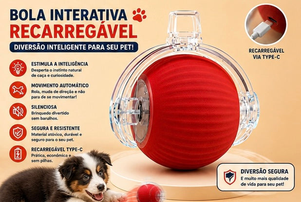 Bolinha Inteligente Interativa | Brinquedo Automático Recarregável USB Anti Tédio