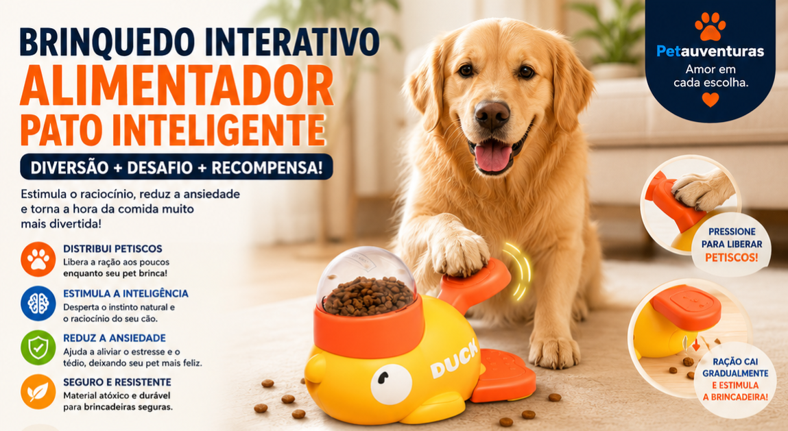 Brinquedo Interativo Pato Dispensador de Ração e Petiscos para Cães e Gatos