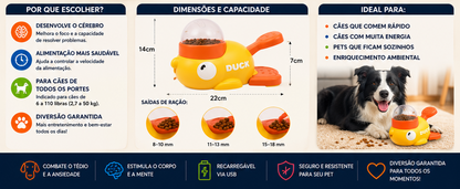 Brinquedo Interativo Pato Dispensador de Ração e Petiscos para Cães e Gatos