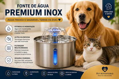 Fonte de Água Premium Inox 3L para Cães e Gatos