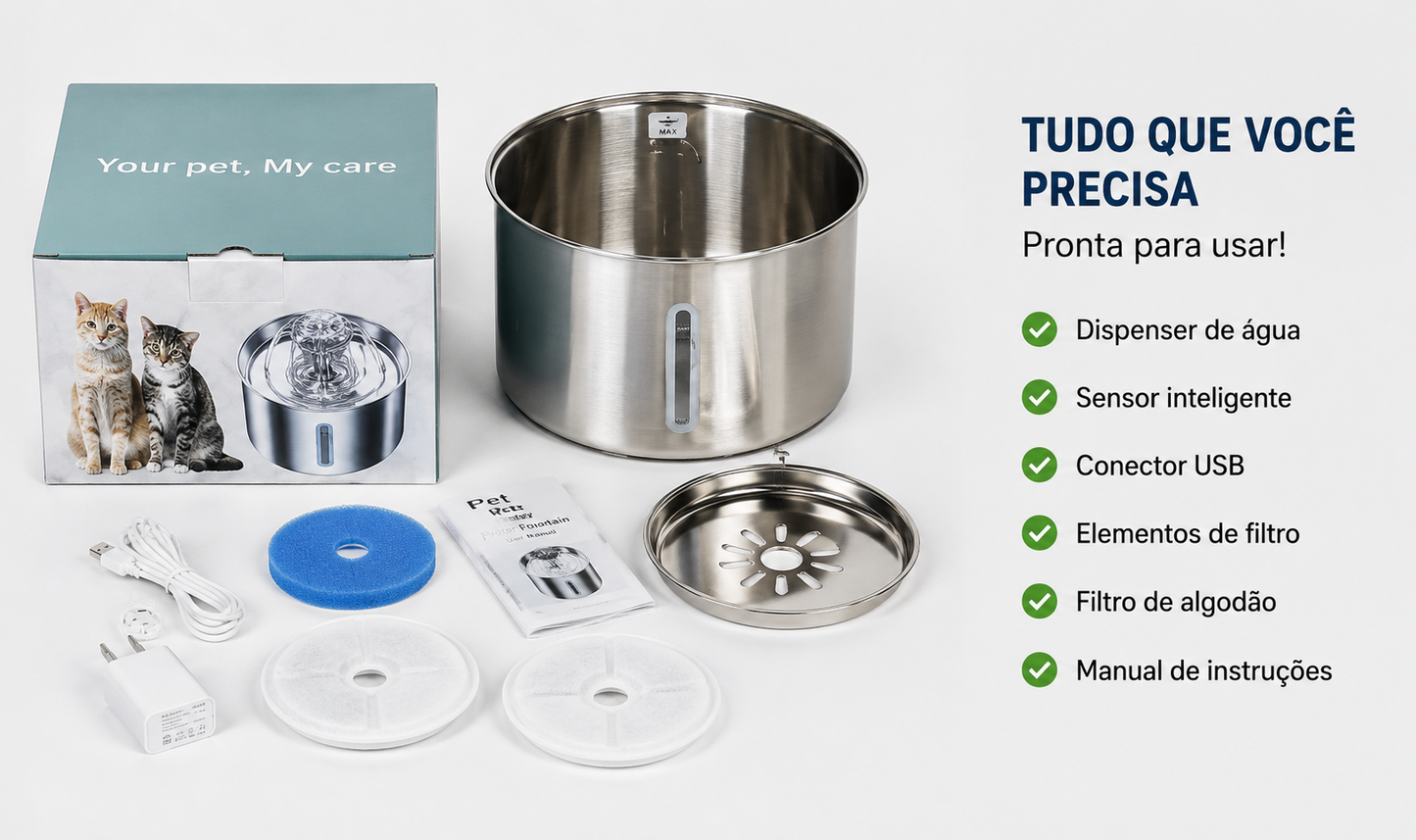 Fonte de Água Premium Inox 3L para Cães e Gatos