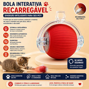 Bolinha Inteligente Interativa para Gatos com Cauda | Brinquedo Automático Recarregável USB Anti Tédio