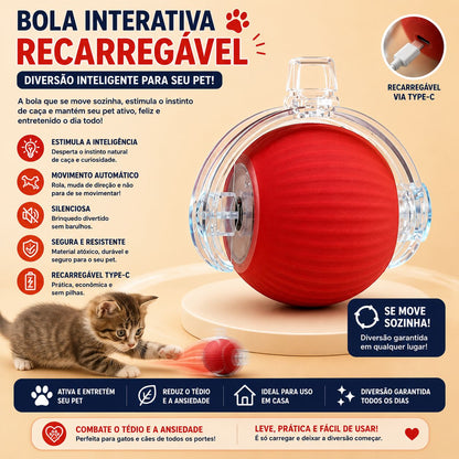 Bolinha Inteligente Interativa para Gatos com Cauda | Brinquedo Automático Recarregável USB Anti Tédio