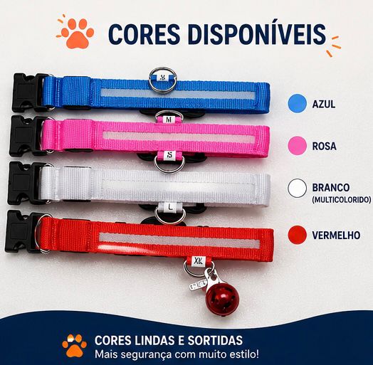 Coleira LED Brilhante para Cães e Gatos | Ajustável Recarregável com Luz de Segurança para Passeios Noturnos