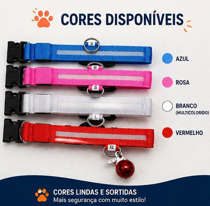 Coleira LED Brilhante para Cães e Gatos | Ajustável Recarregável com Luz de Segurança para Passeios Noturnos