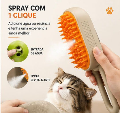 Escova a Vapor 3 em 1 para Cães e Gatos – Remove Pelos, Massageia e Hidrata