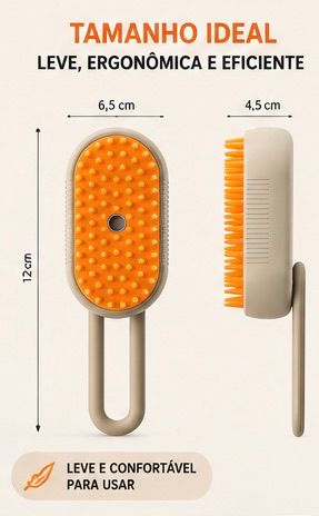 Escova a Vapor 3 em 1 para Cães e Gatos – Remove Pelos, Massageia e Hidrata