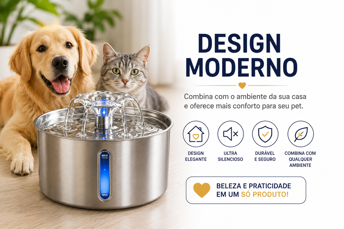 Fonte de Água Premium Inox 3L para Cães e Gatos