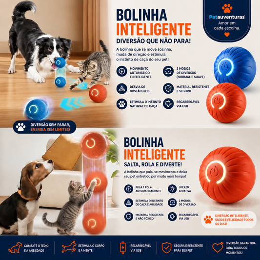 Bola Interativa Inteligente para Cachorros e Gatos |  Anti Tédio Recarregável USB