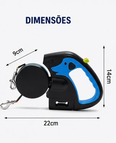 Guia Retrátil Dupla para 2 Cães com Luz LED, Giro 360° e Dispenser para Saquinhos