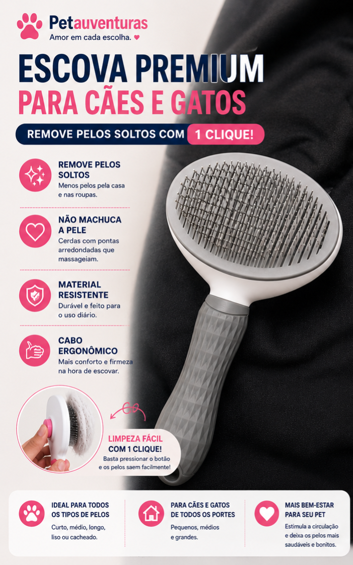 Escova Premium Remove Pelos | Botão de Limpeza Fácil